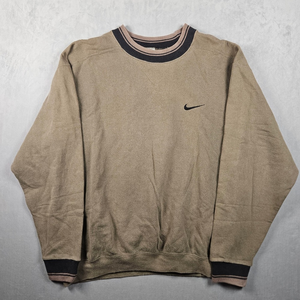 Vintage Nike Sweatshirt Mens Medium Brown Earth Tone Tipped Crewneck USA 90s